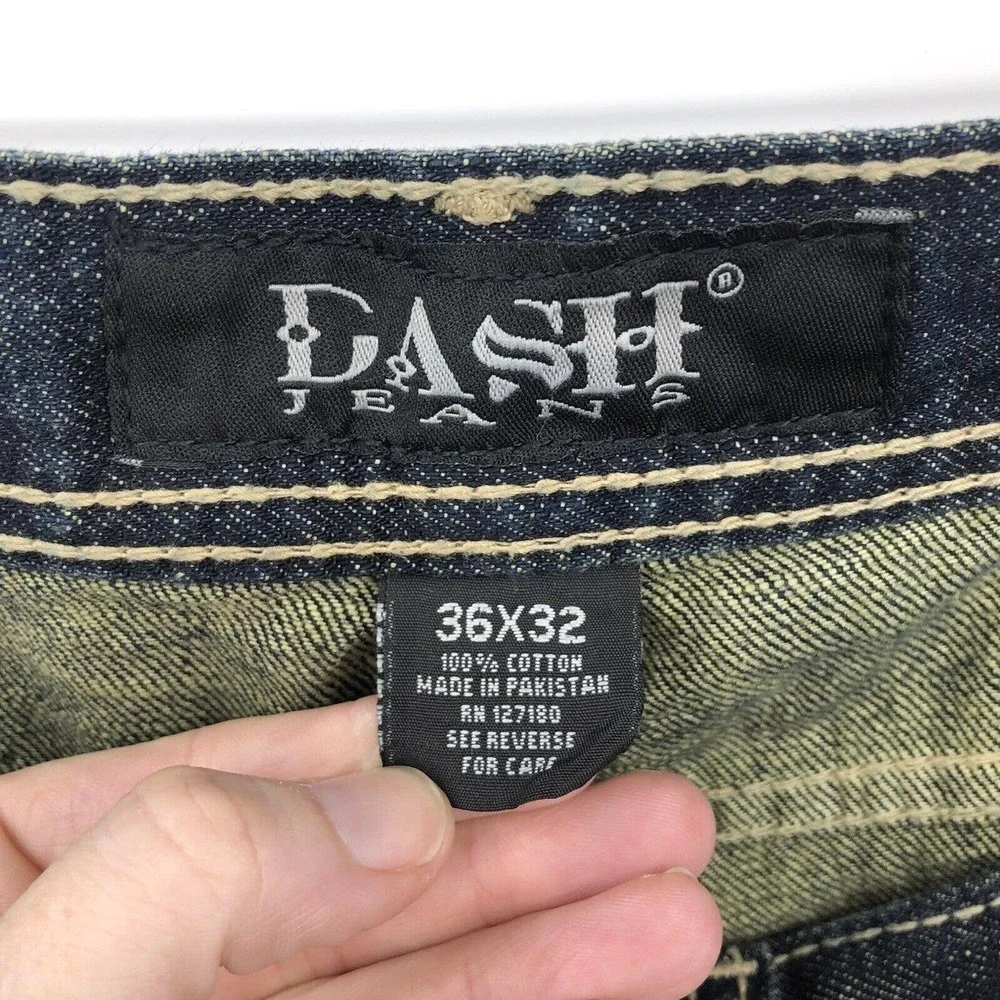 Dash Denim Men's Jeans 36 x 32 Mid Rise Distressed Dark Wash Straight Cotton